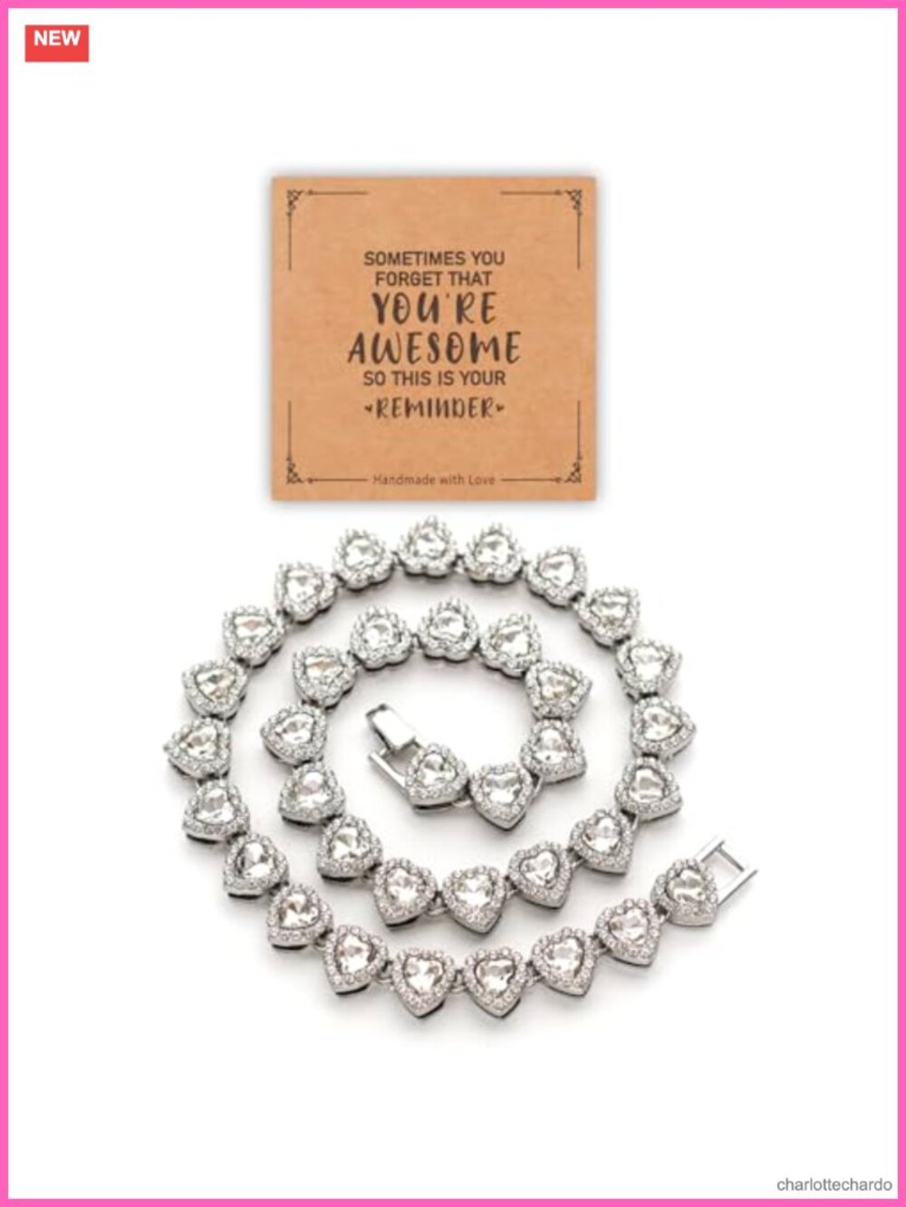 Rhinestone Heart Tennis Necklace Iced Out Silver Adjustable Chain Women Jewelry